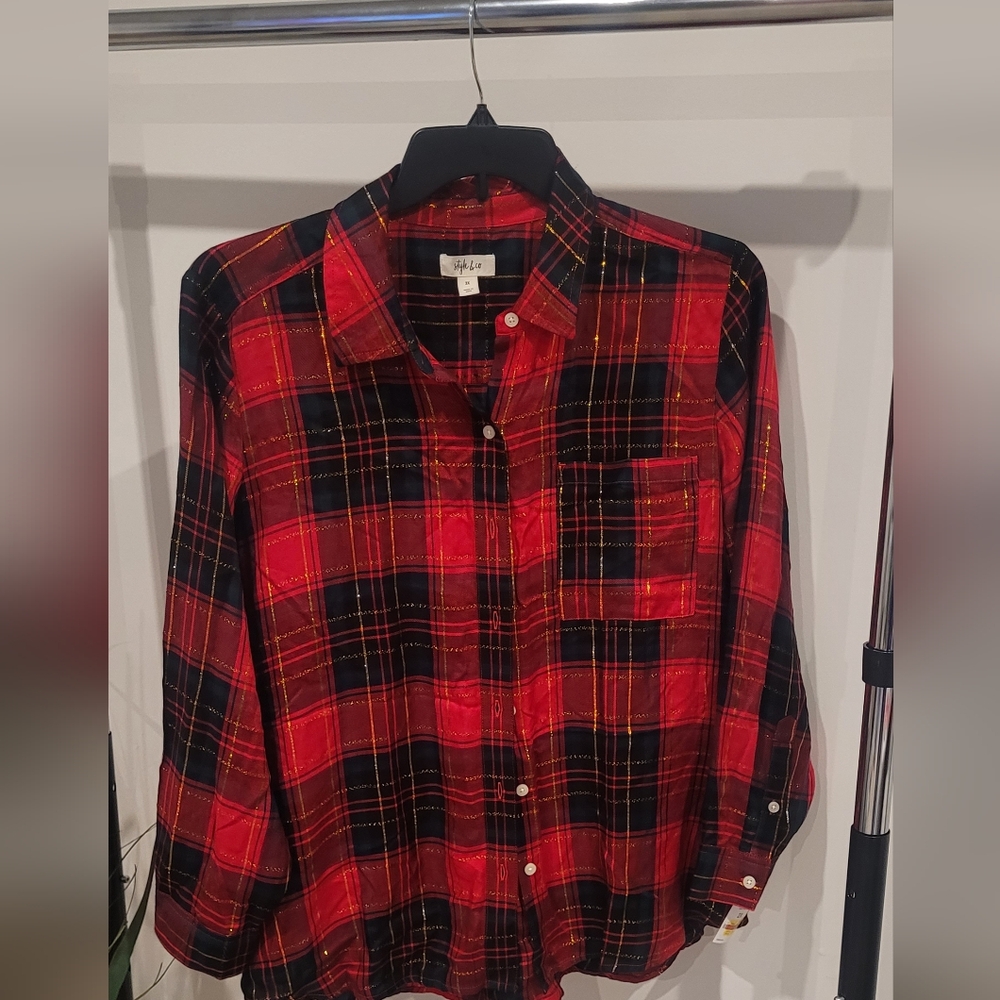 Style & Co Plaid Blouse